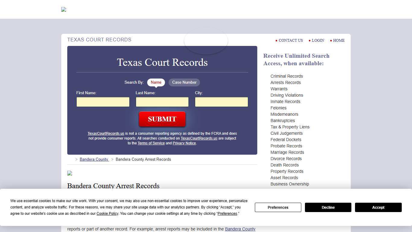 Bandera County Arrest Records TexasCourtRecords.us