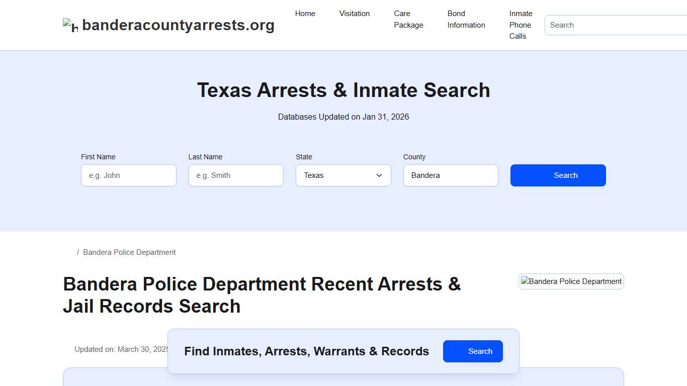 Bandera Police Department, TX Arrests, Records, Jail Roster Lookup